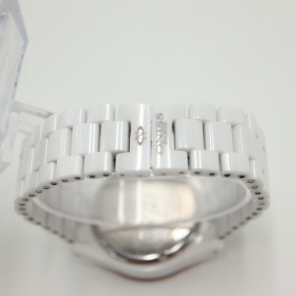 Oniss Paris White Ceramic MOP Day Date Watch 38mm Sapphire Crystal w New Battery - Picture 12 of 14